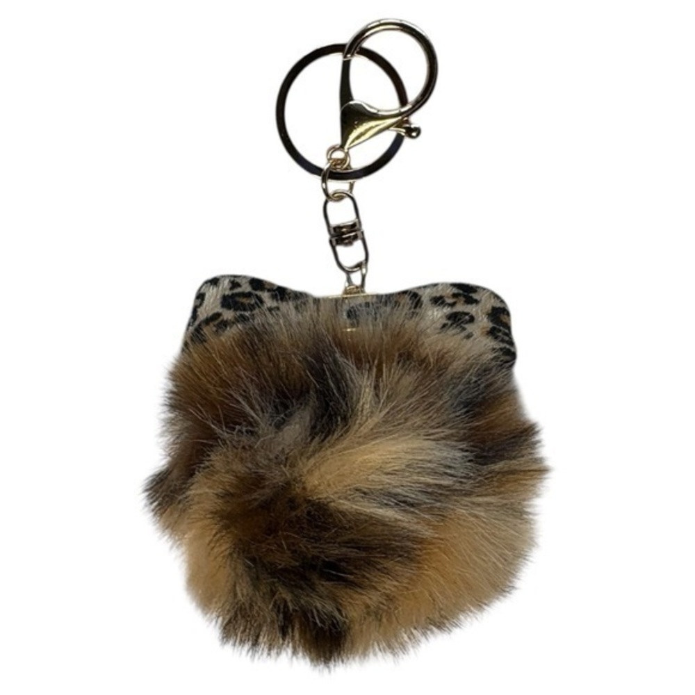 3/$25 Leopard Print Fur Kitty Ears Pom Pom Keychain Purse Bag Charm